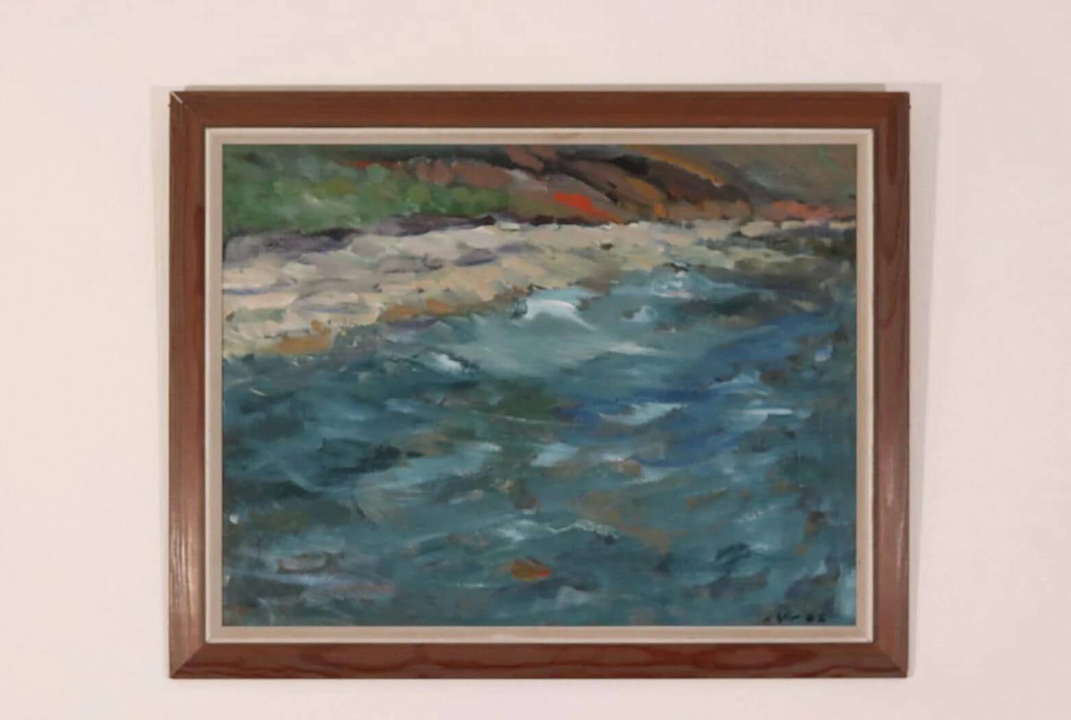 Original Mid Century Swedish Oil on Panel – “Seashore” by LV 1962 – Signed
