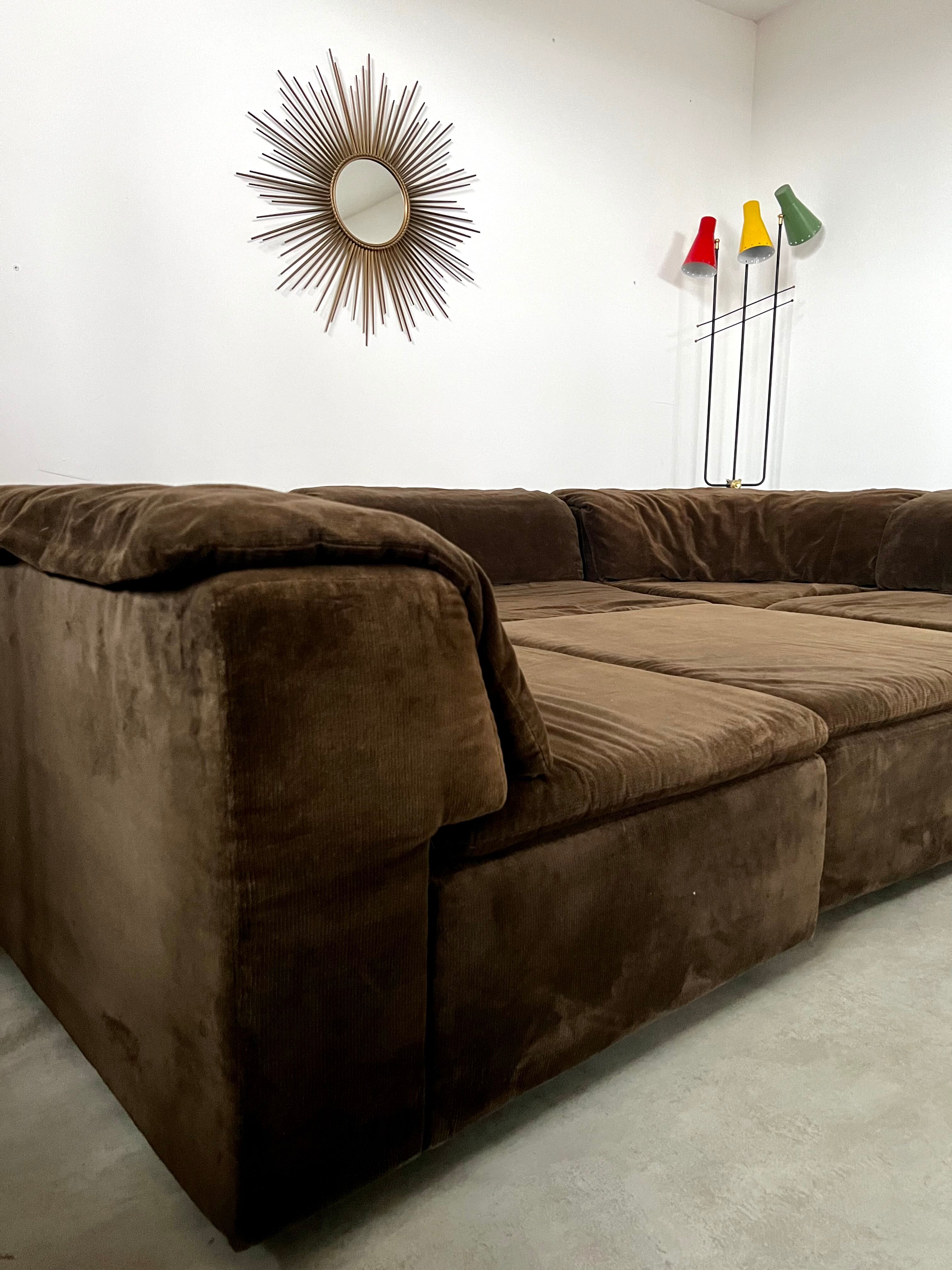 Old vintage modular sofa 6 elements of the 70s velvet / design