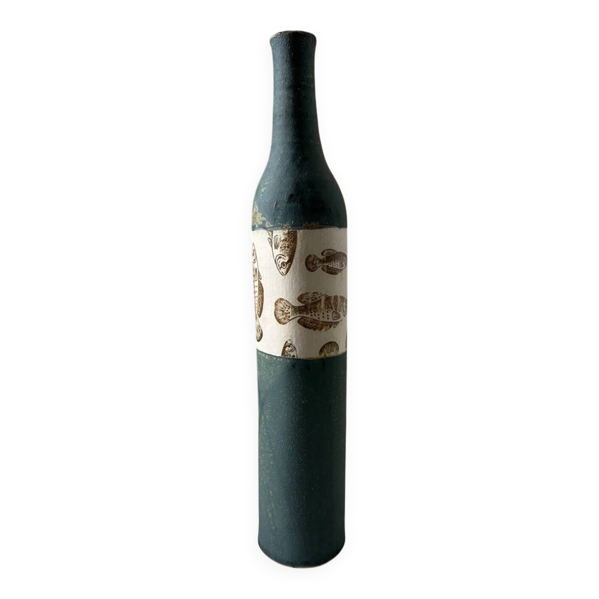 Amelie Panaget Nantes ceramic bottle/vase with fish decoration