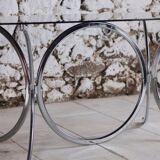 Chrome and smoked glass dining table in the style of Gastone Rinaldi, 1970.