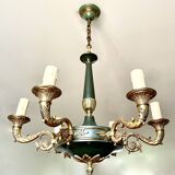 Green and gilded bronze empire chandelier with 6 lights