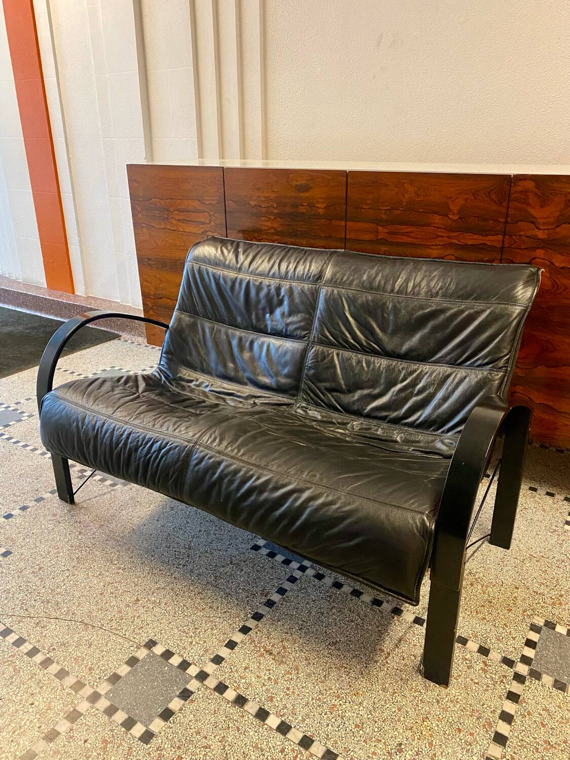 “Polhem” two-seater leather bench by Tord Björklund for IKEA 1980