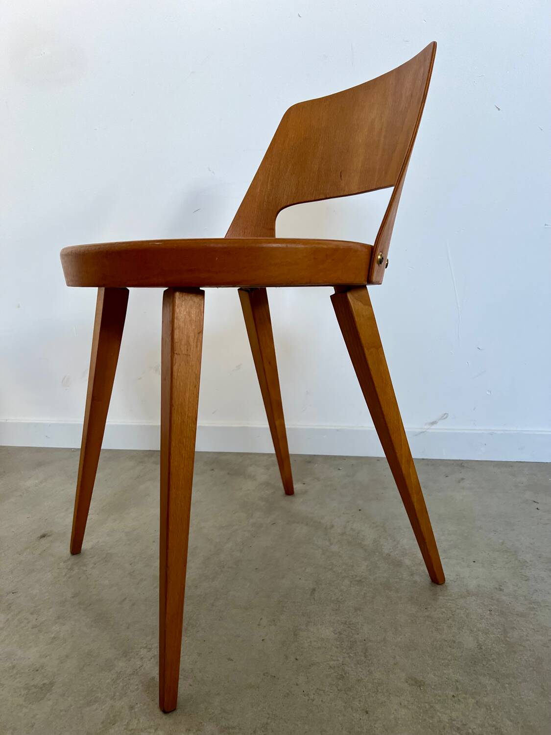 Lot of 7 old Baumann Mondor low back wooden chairs design 60s vintage