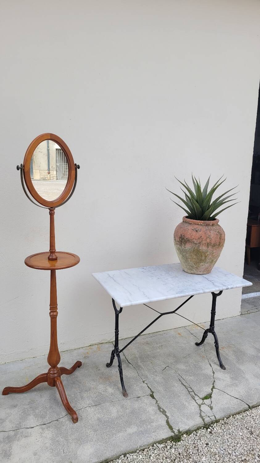 Tripod base psyché barber mirror in cherry wood with a system