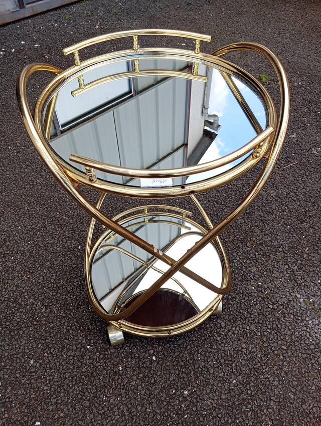 Desserte de salon circulaire à deux plateaux époque circa 1970-1980