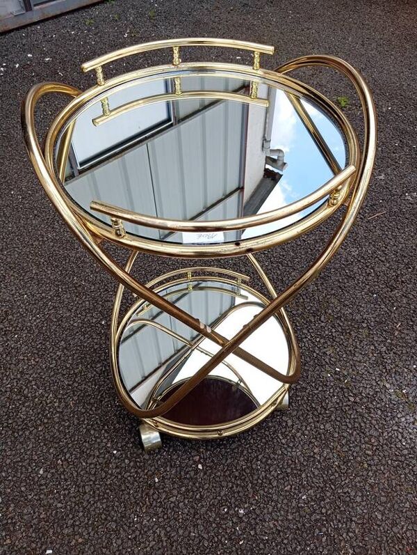 Desserte de salon circulaire à deux plateaux époque circa 1970-1980