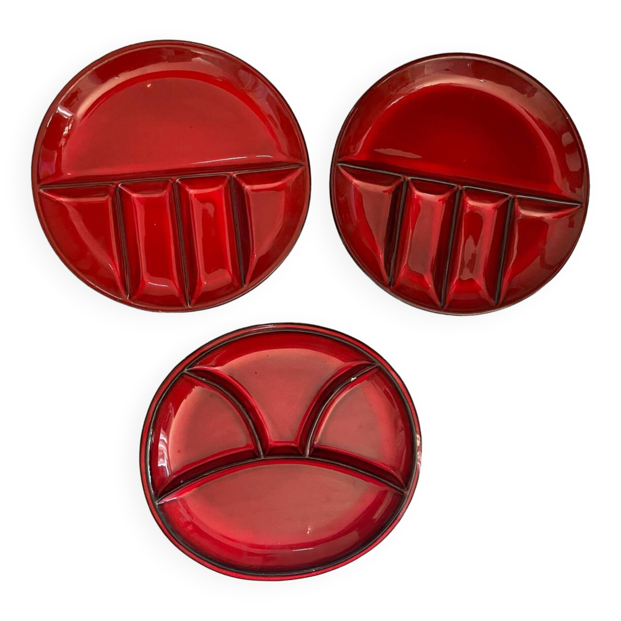 Set of two fondue plates and serving dish