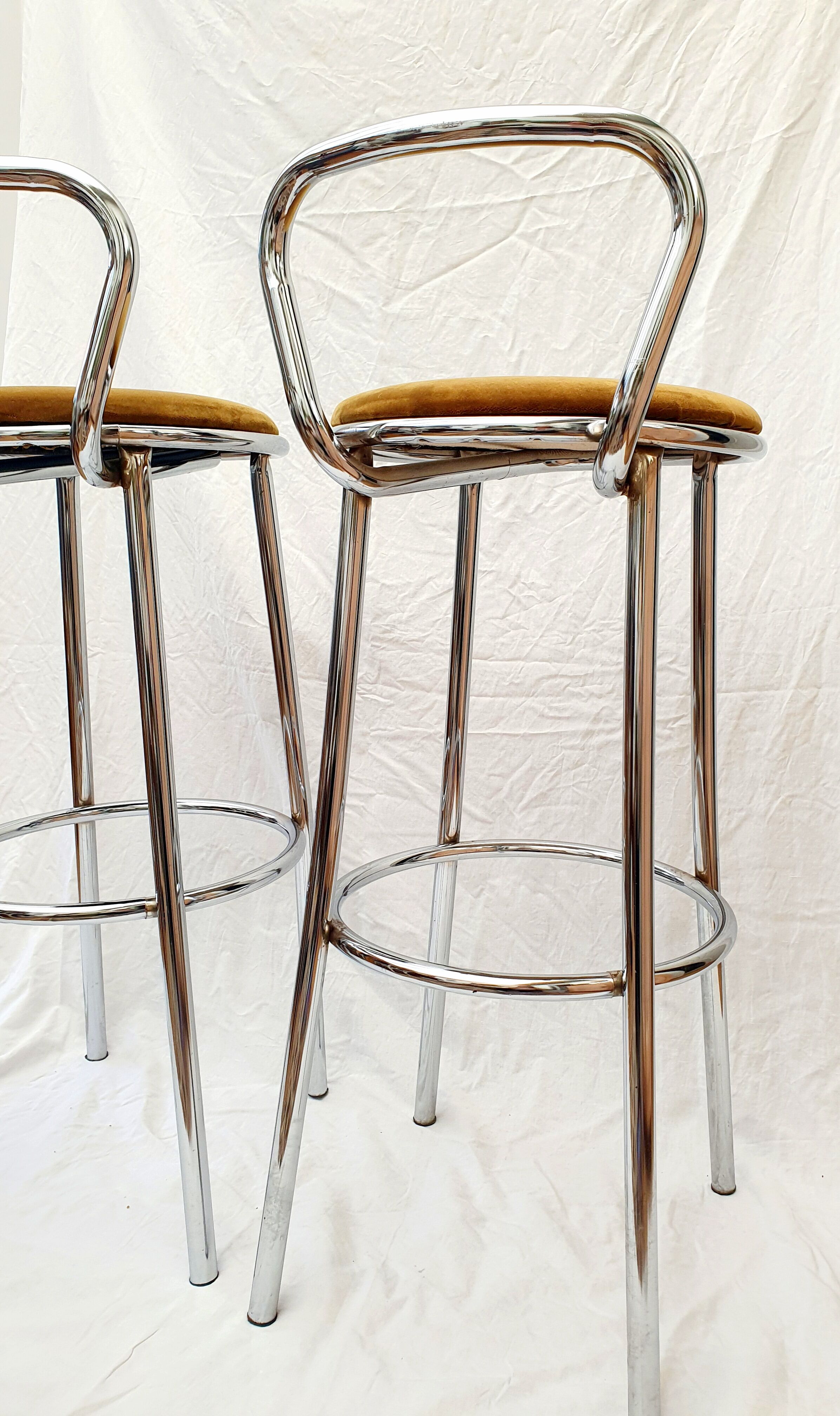 Paire de tabourets de bar en métal chromé velours Rodet