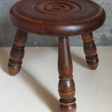 Low tripod stool in vintage turned solid wood