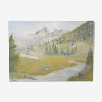 Huile sur toile "Paysage de montagne"