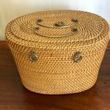 Chinese wicker and brass basket