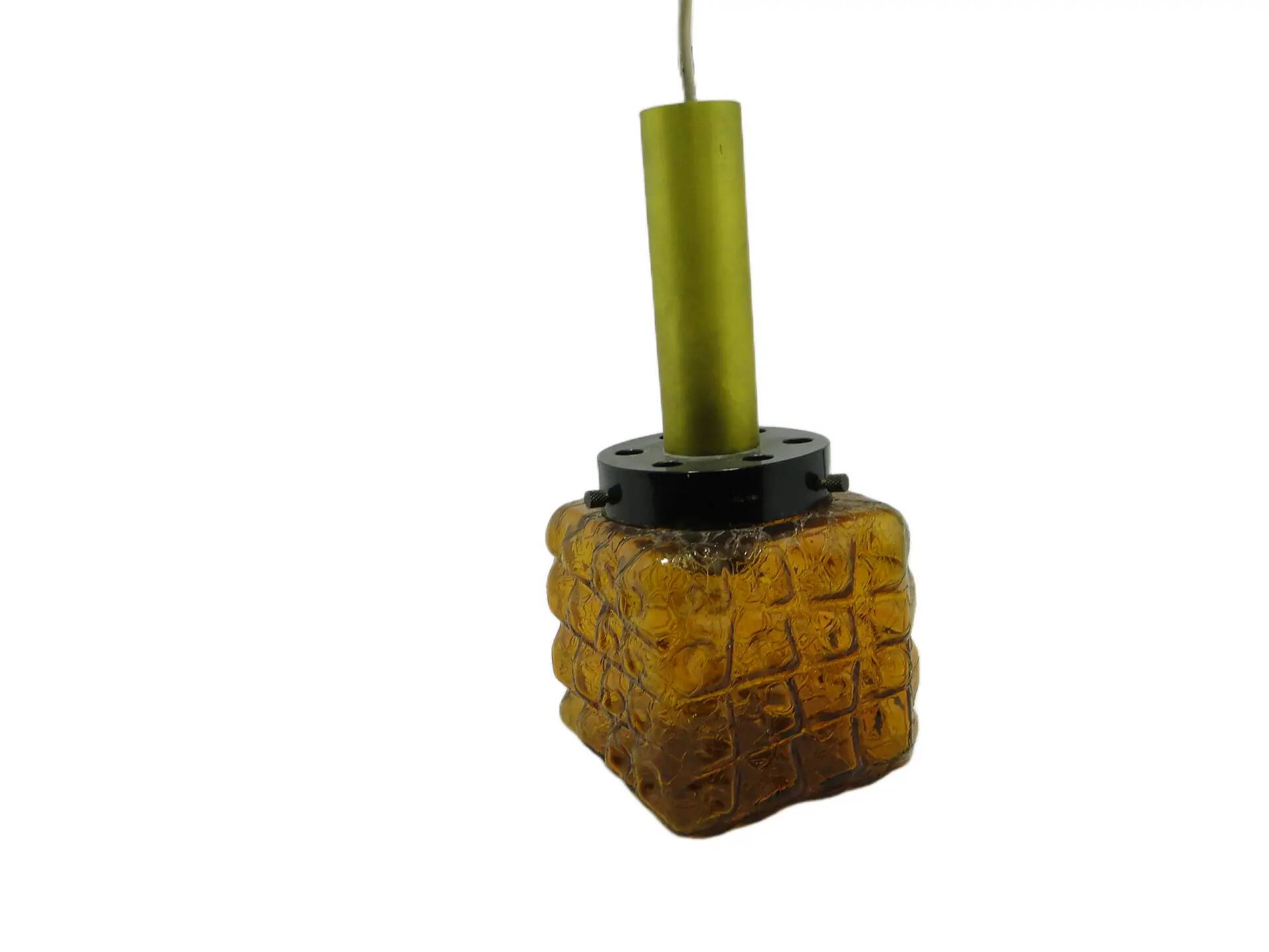 Ceiling lamp, modernism, brown glass, Polam, Poland, 1980s.
