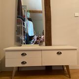 Vintage wooden dressing table with beveled mirror