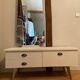 Vintage wooden dressing table with beveled mirror