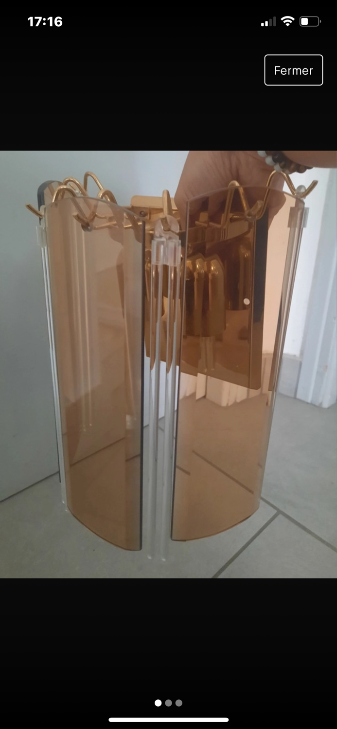 Pair of Italian smoked glass wall lights 1970