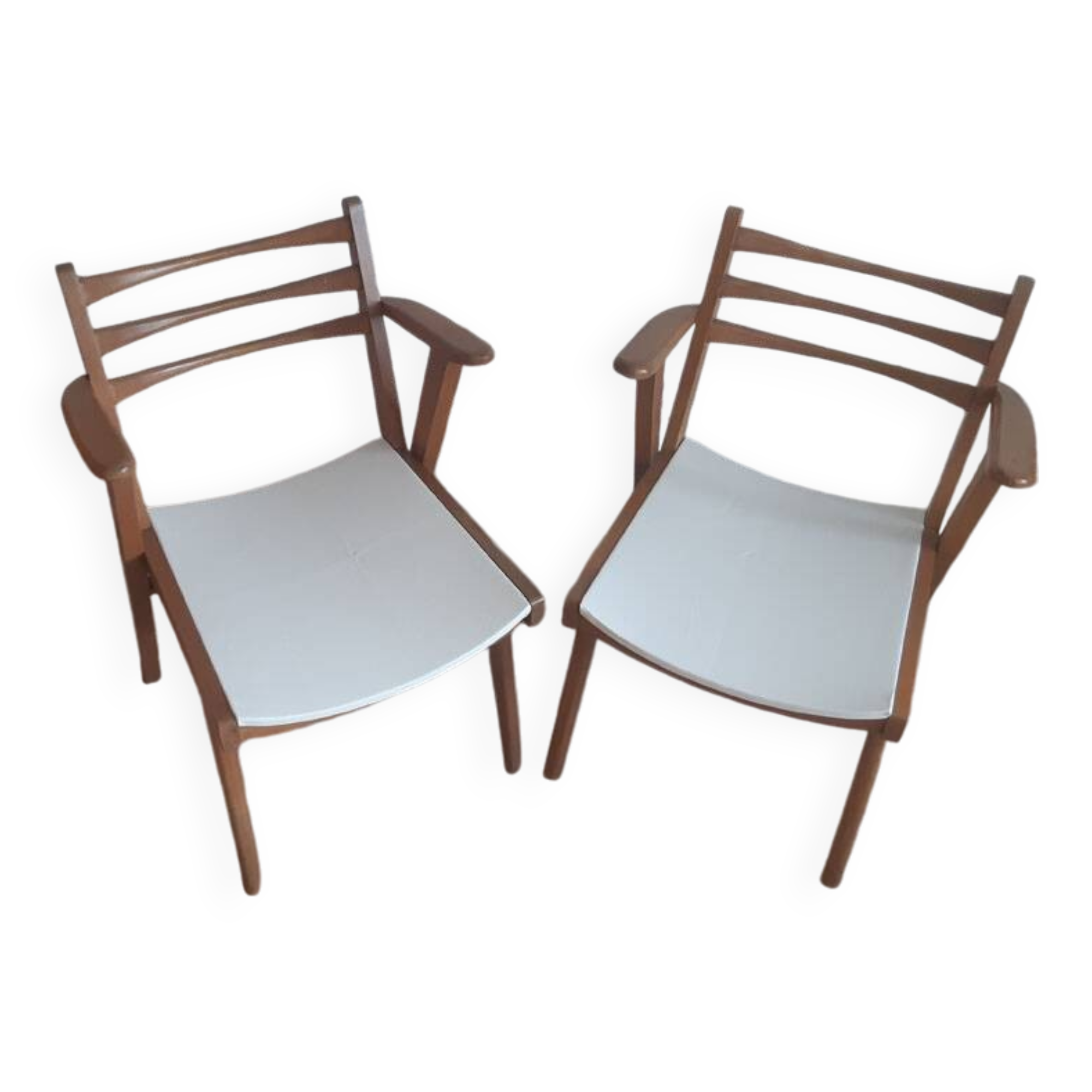 Pair of 1950s compass leg armchairs.
