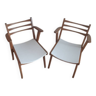 Paire de fauteuil pieds compas années 50.