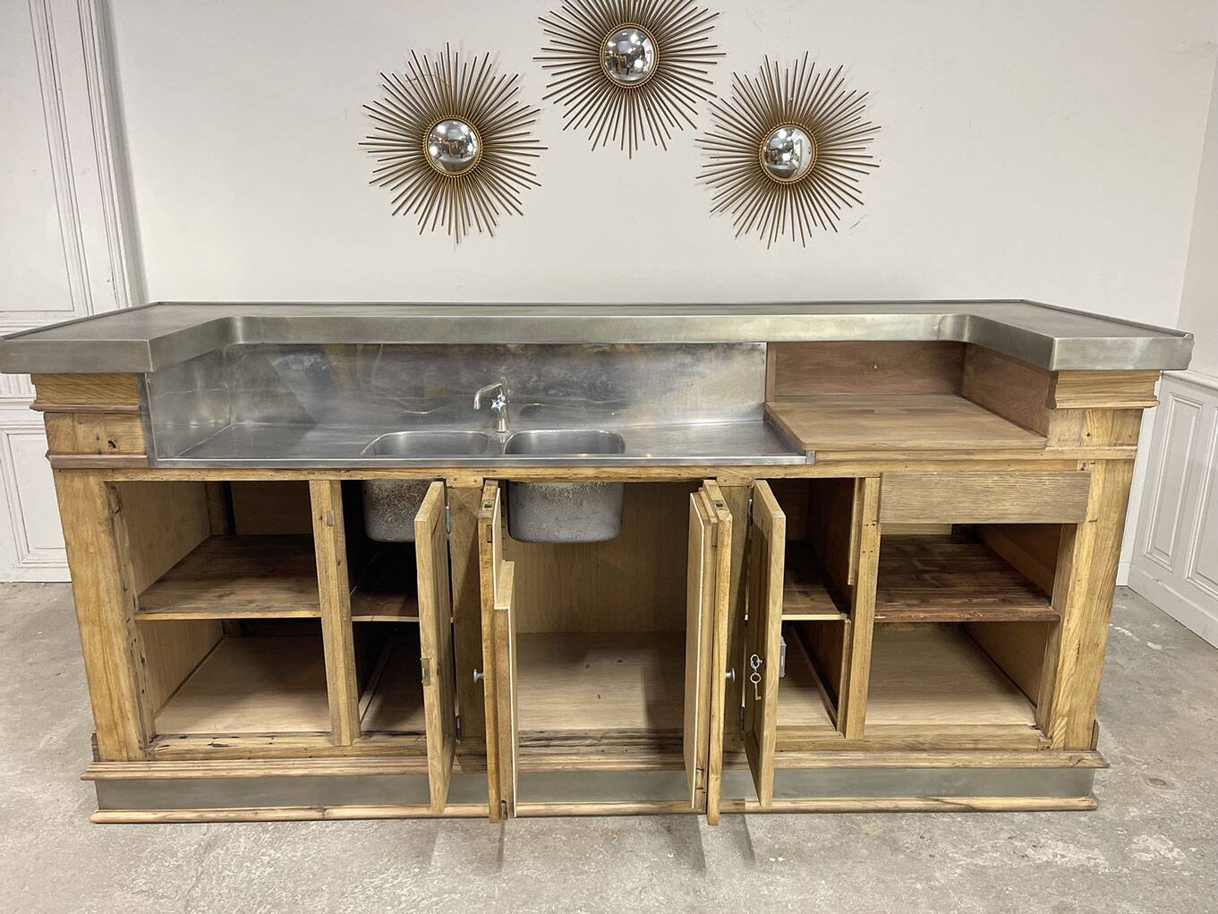 19th-century zinc and solid oak bar counter