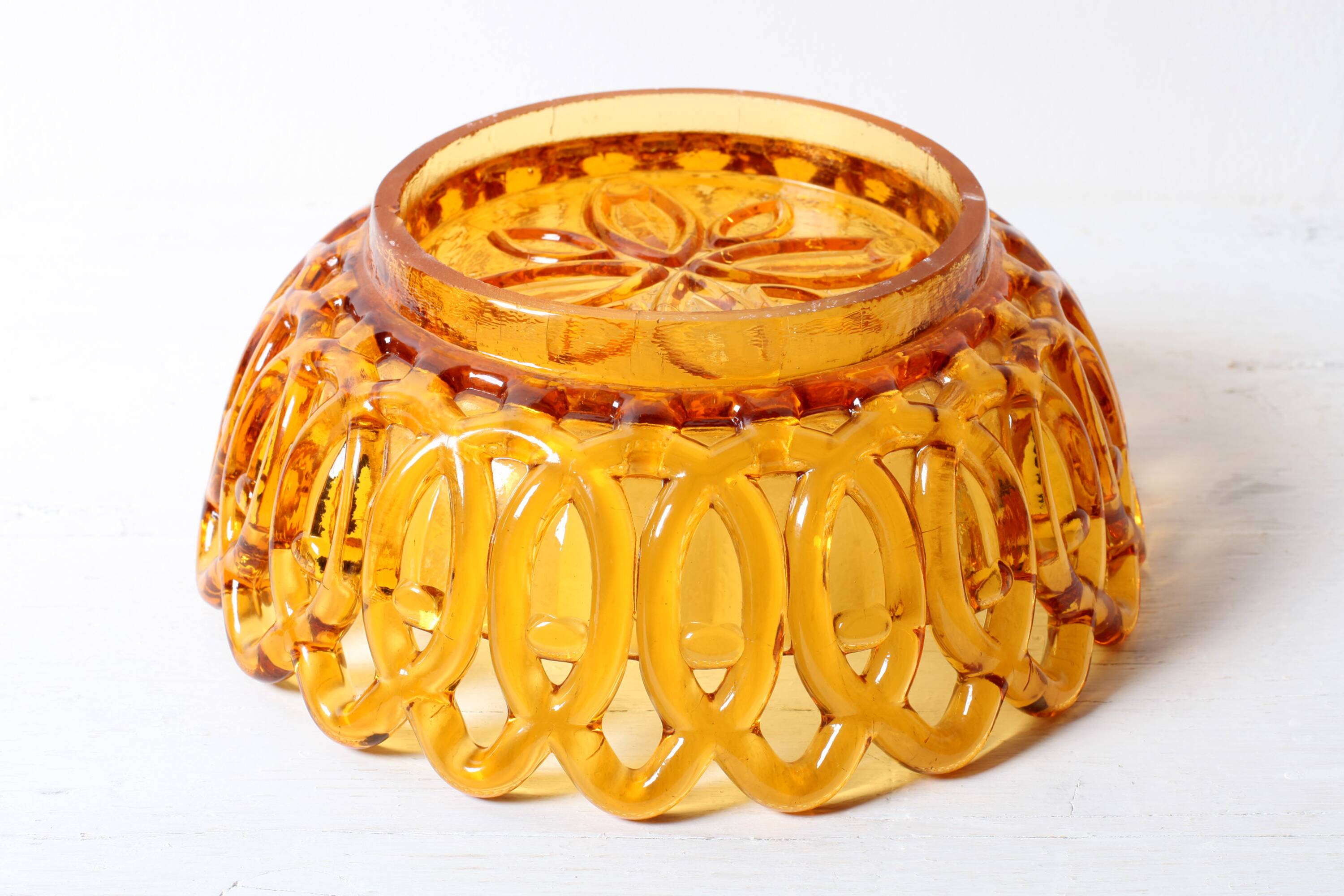 Rare Vintage Amber Honey Glass Fruit Bowl / Italy / 1950s