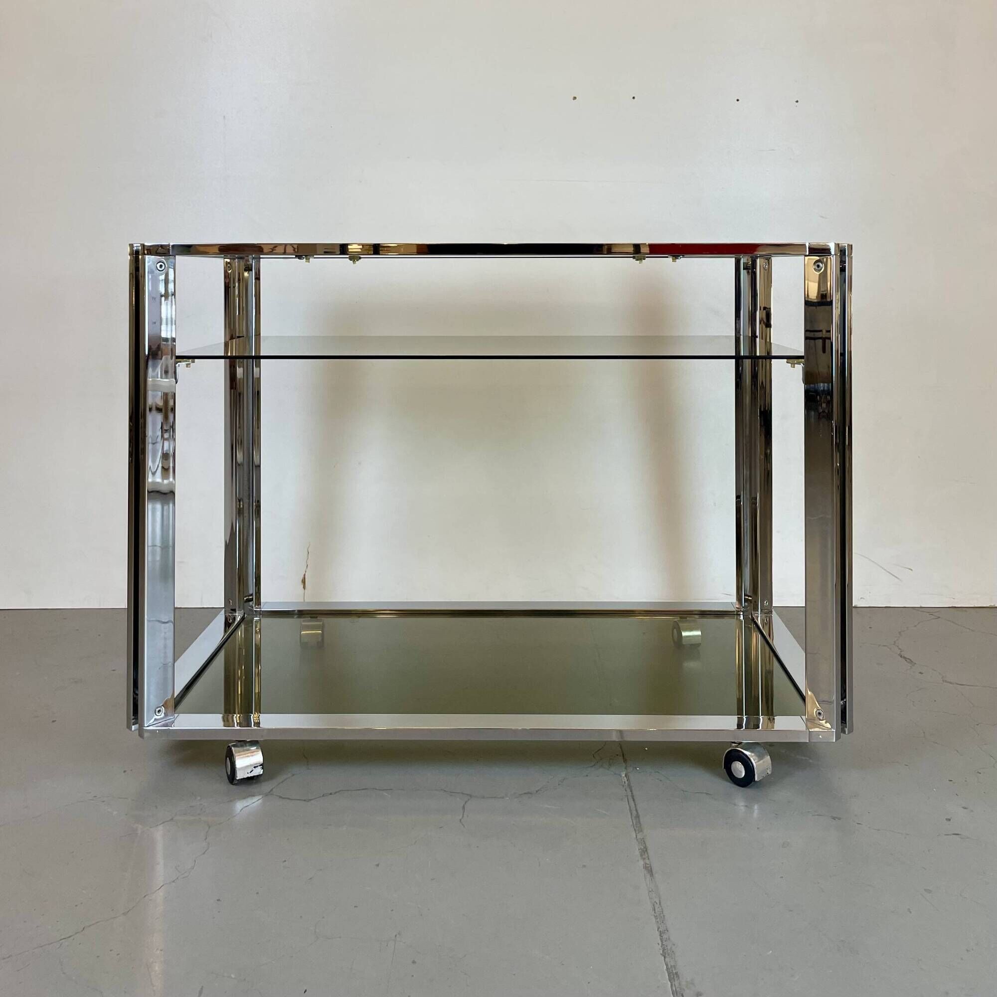 Space Age Chrome and Smoked Glass Bar Cart, 1970s