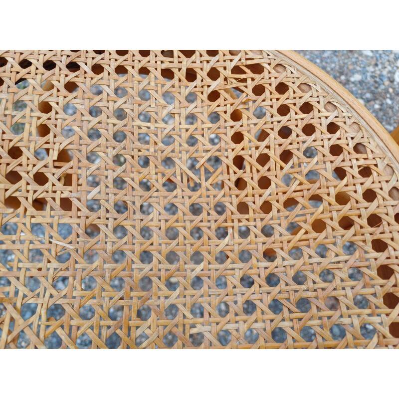 3 wooden and cane stools