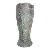 Vintage pressed glass vase, a decorative and elegant piece.