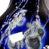 Large vintage purple art glass vase with silver glitter inclusions.