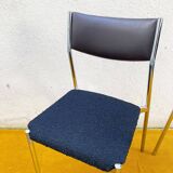 Paire de chaises modernistes vintage en chrome, skaï et laine