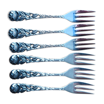 set of 6 silver metal dessert forks