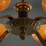 Art Deco chandelier with 4 arms in glass and brass, Sweden, 1940s