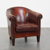 Sheepskin Leather Club Chair in a Cognac Tone