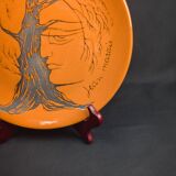 Glazed ceramic plate signed Jean Marais face & tree Vallauris