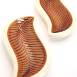 Set of 2 Verceram raviers of the 50s way autumn ocher leaves in earthenware