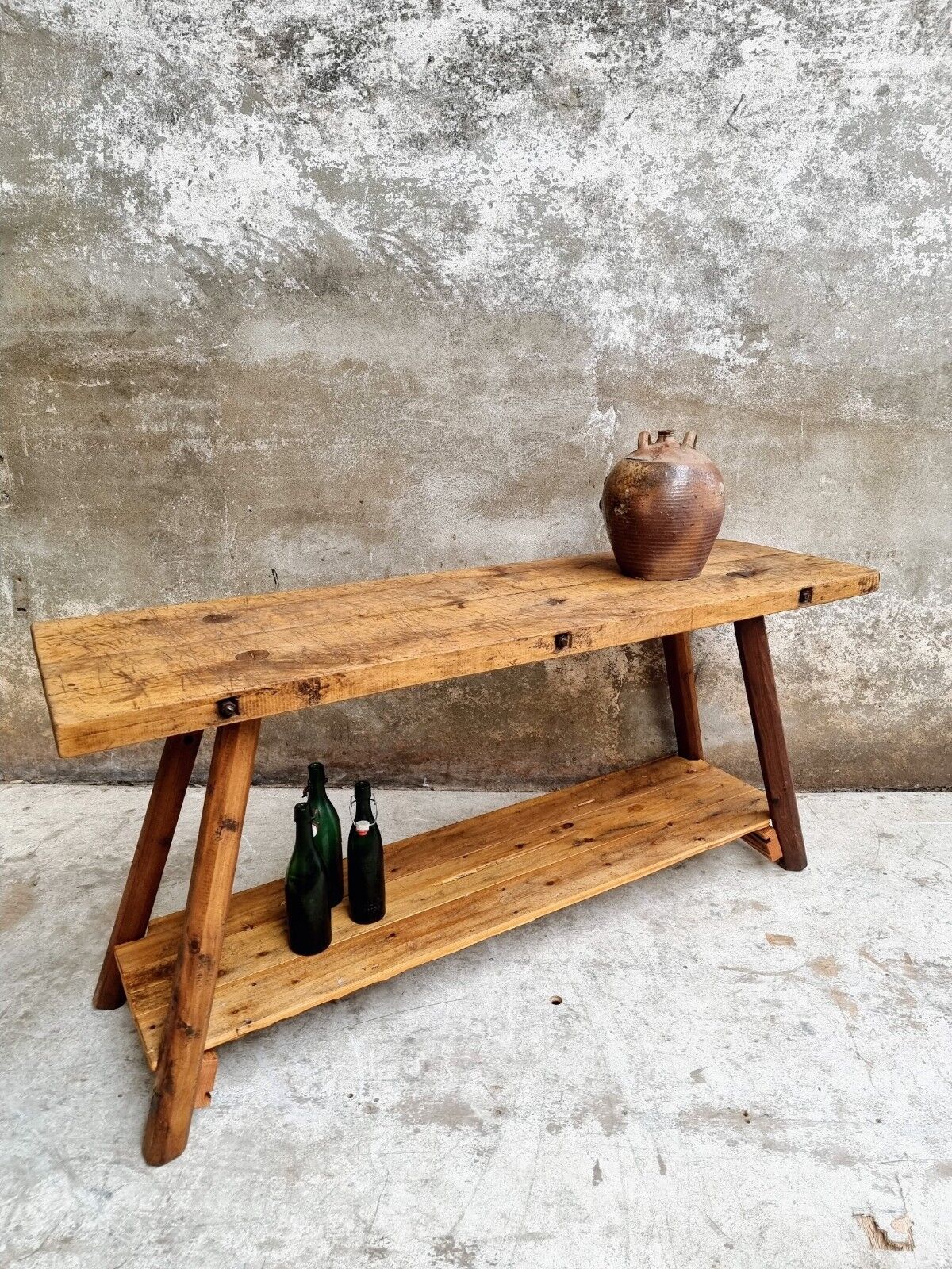 Old workbench side table or bathroom furniture