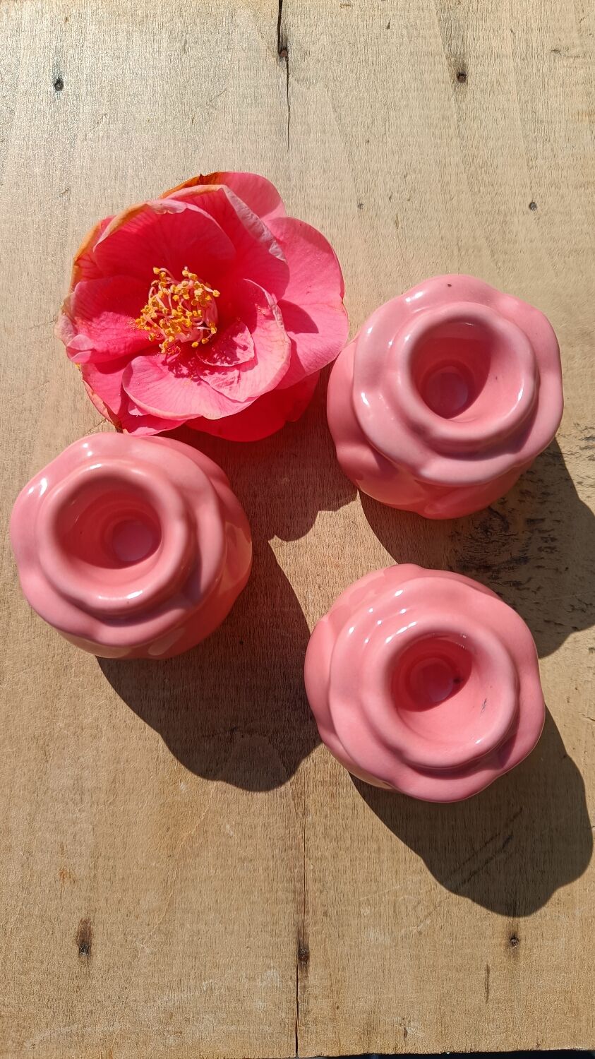 Ceramic pink flower candlestick