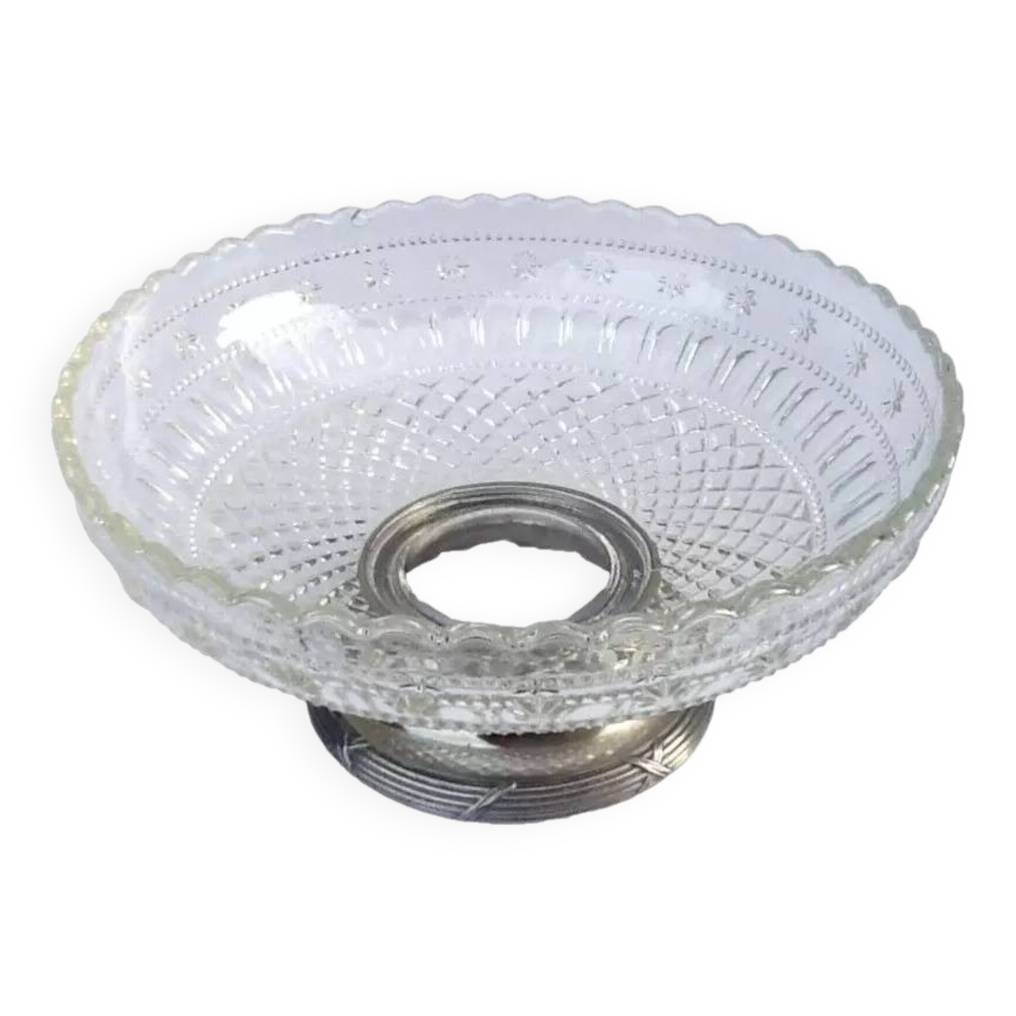 Glass and metal fruit bowl on pedestal, 1930s