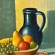 Original Swedish Oil on Canvas – 'Still Life with Fruits and Jug', Unknown Artist – Signed – Vintage and Framed – 52 × 44 cm (20.4" × 17.3")