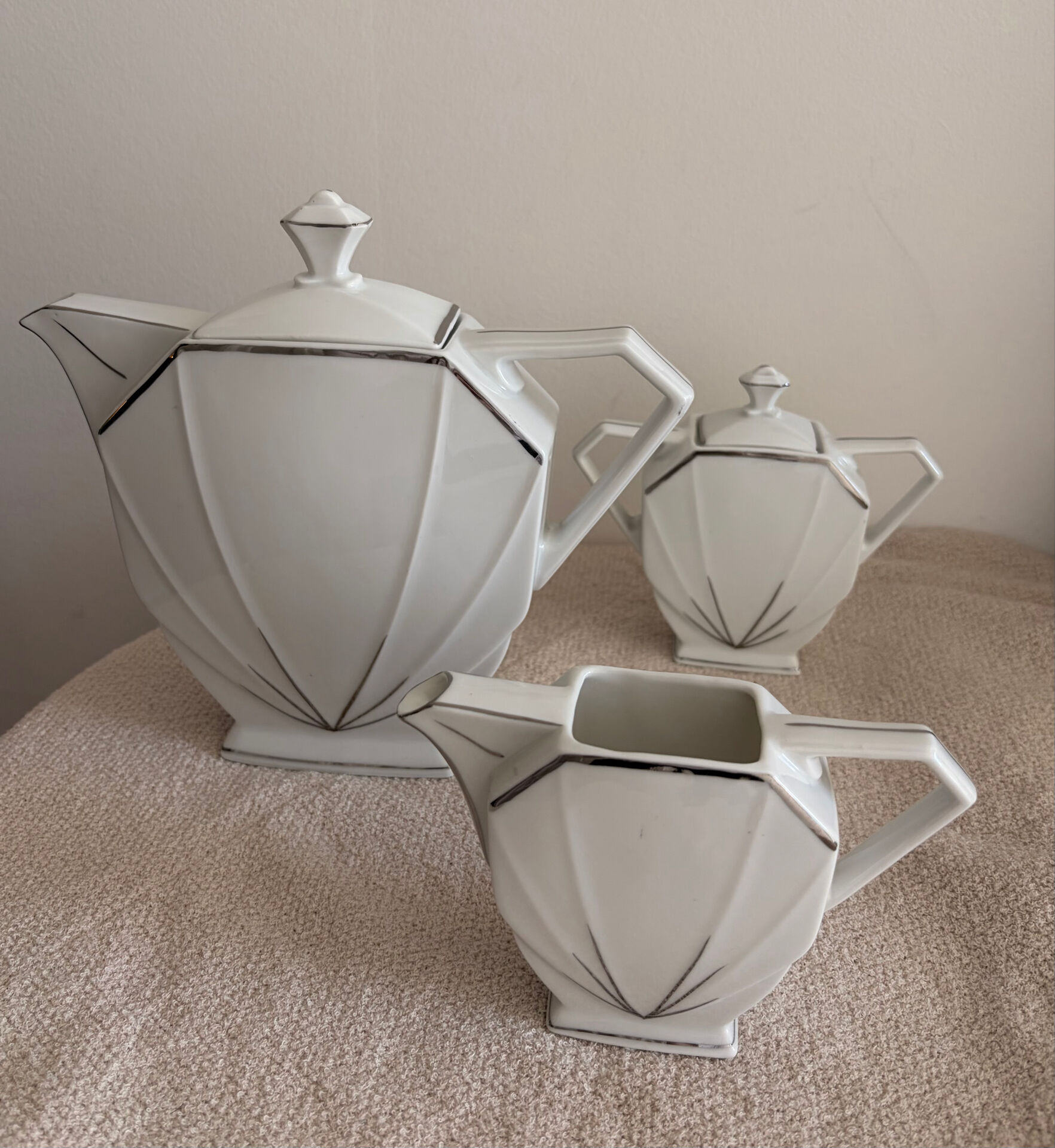 Art Deco Porcelain Coffee/Tea Trio by Victoria Czechoslovakia, 1930s