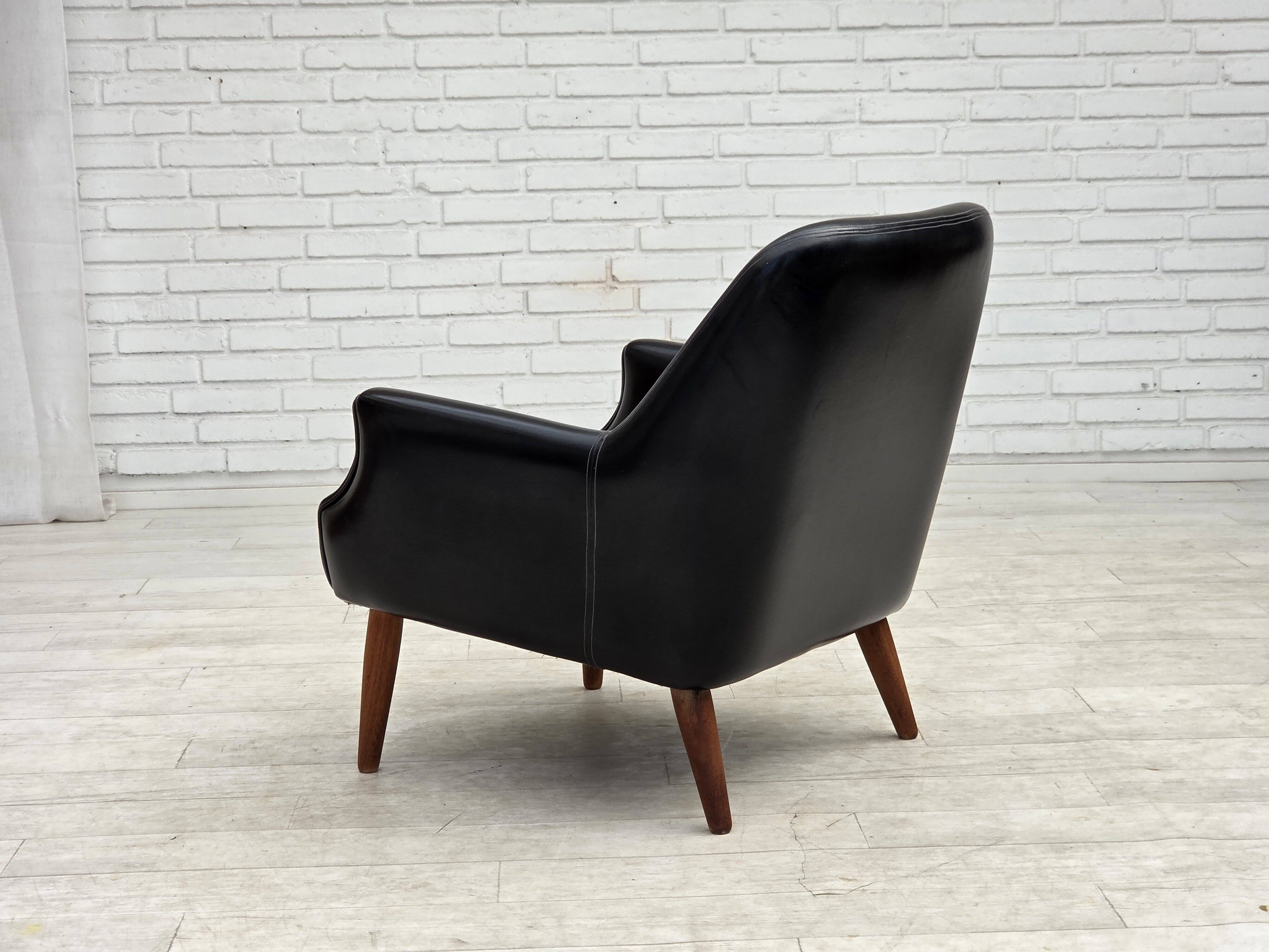 1970s, Danish armchair, artificial leather, teak wood legs.