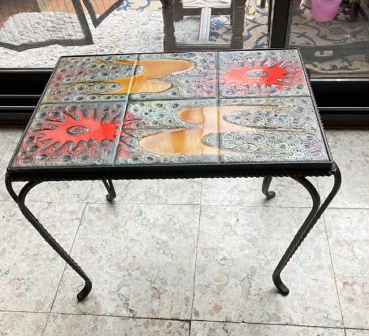 Wrought iron and ceramic coffee table