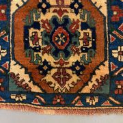 Vintage turkish runner 170x68 cm kazak rug, terracotta red, green, beige blue