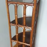 Corner shelf, corner unit, in wicker and wood