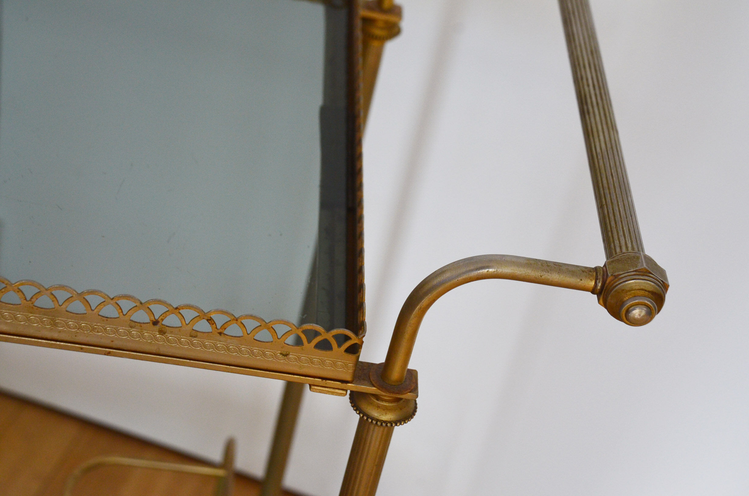 Glass and gold metal wheeled serving table 1960