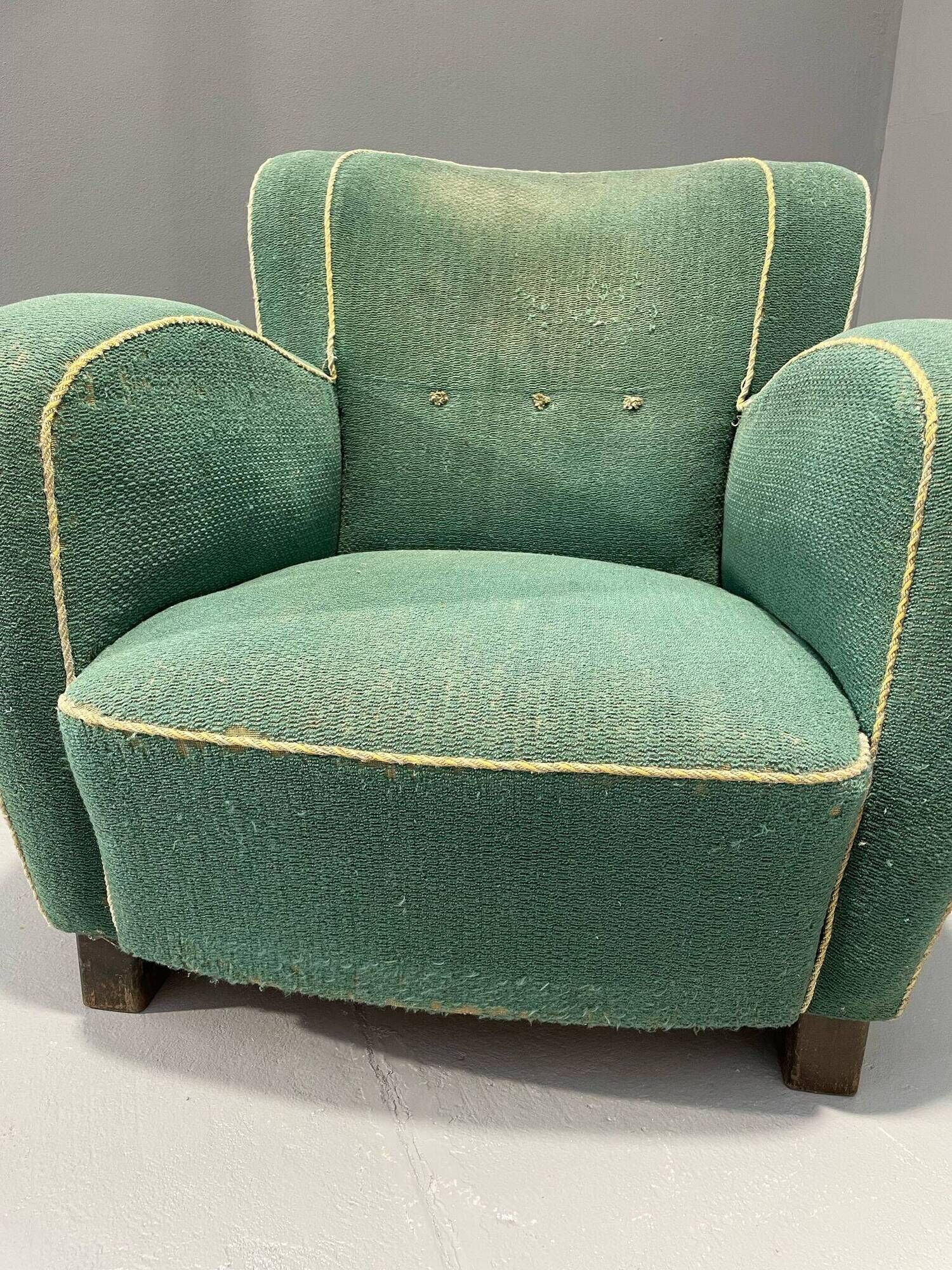 Fauteuil Art déco danois en mohair vert, années 1930-1940