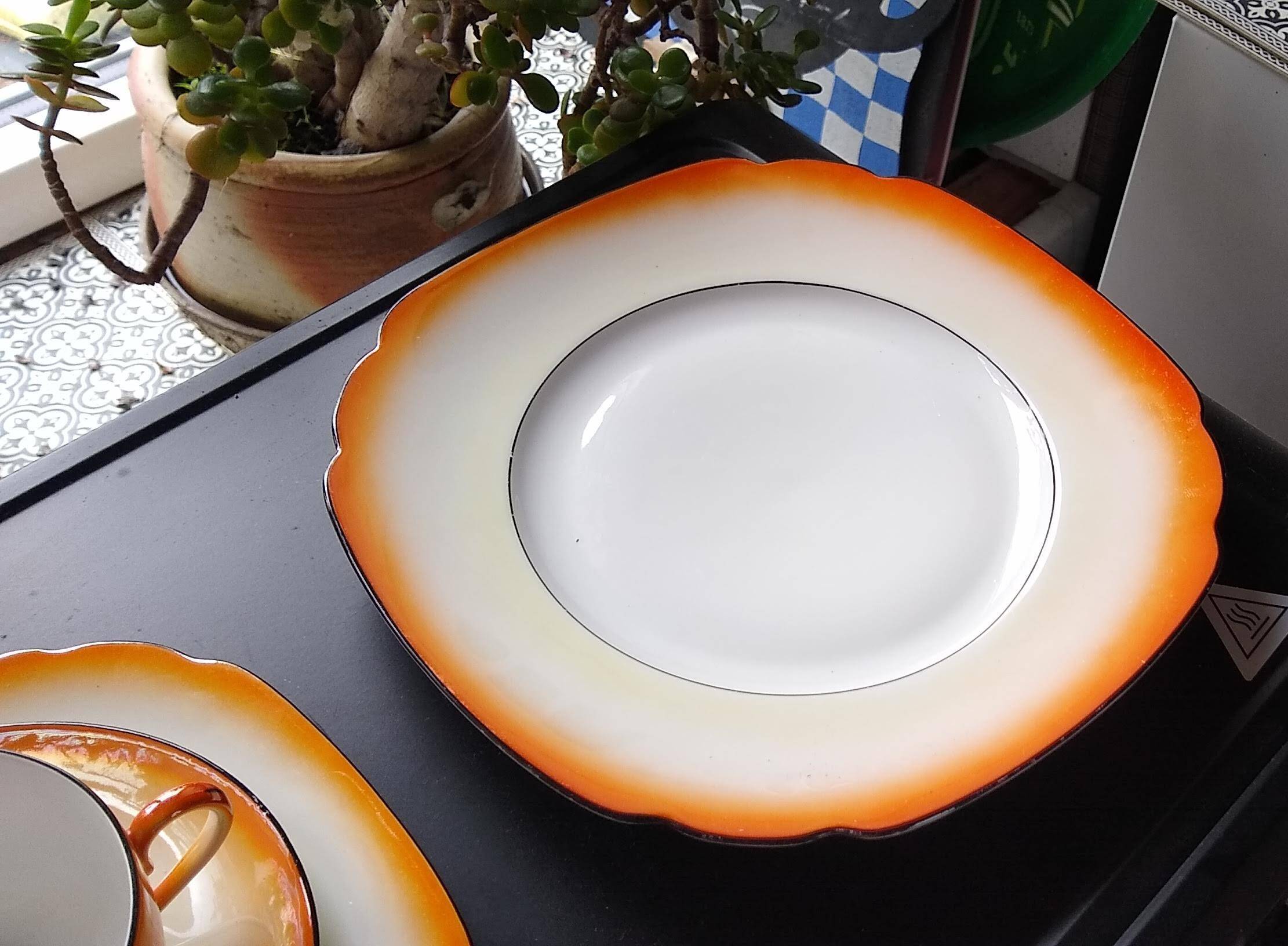 Vintage Iridescent Orange Tea and Dessert Set