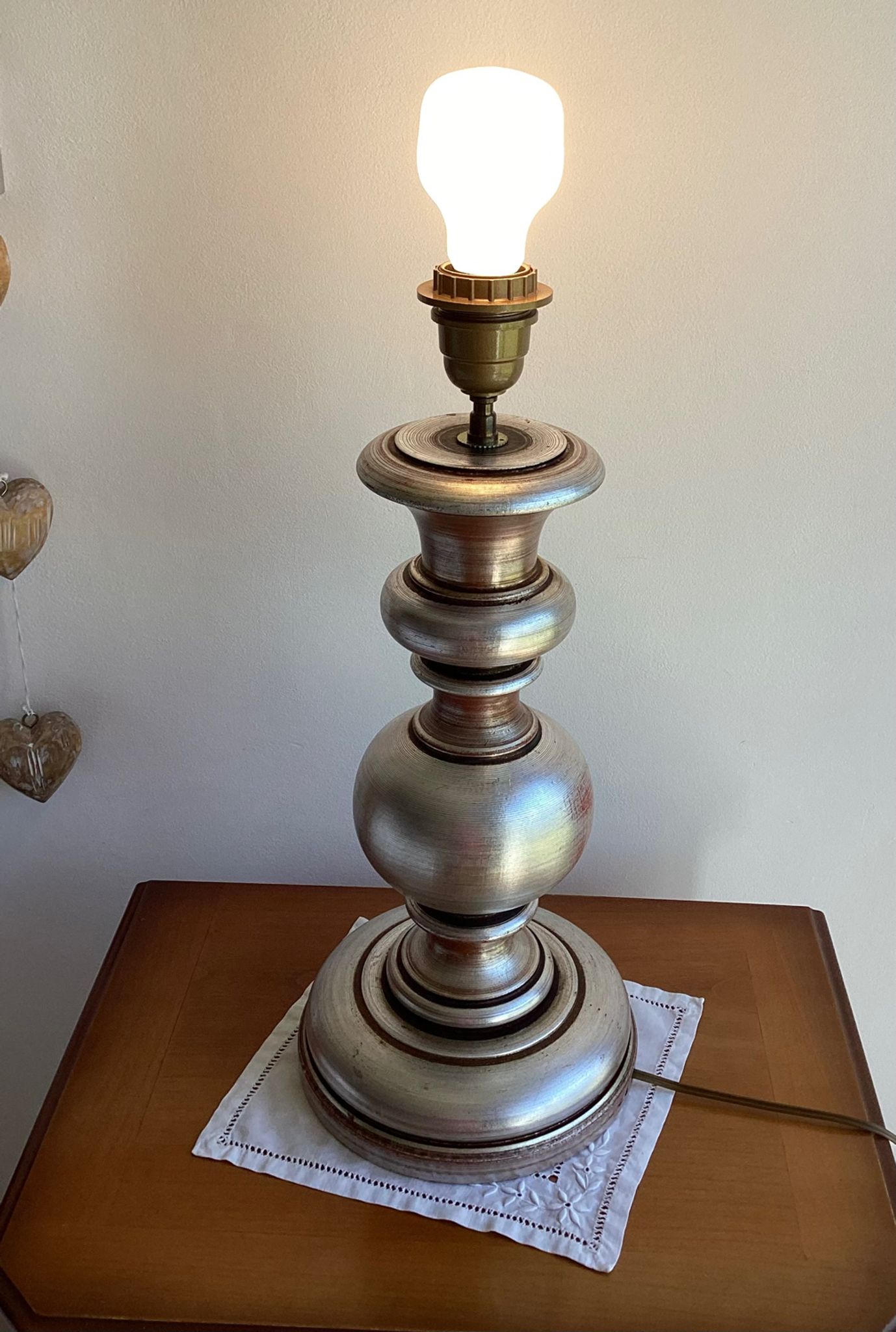 Turned wood lamp base - vintage