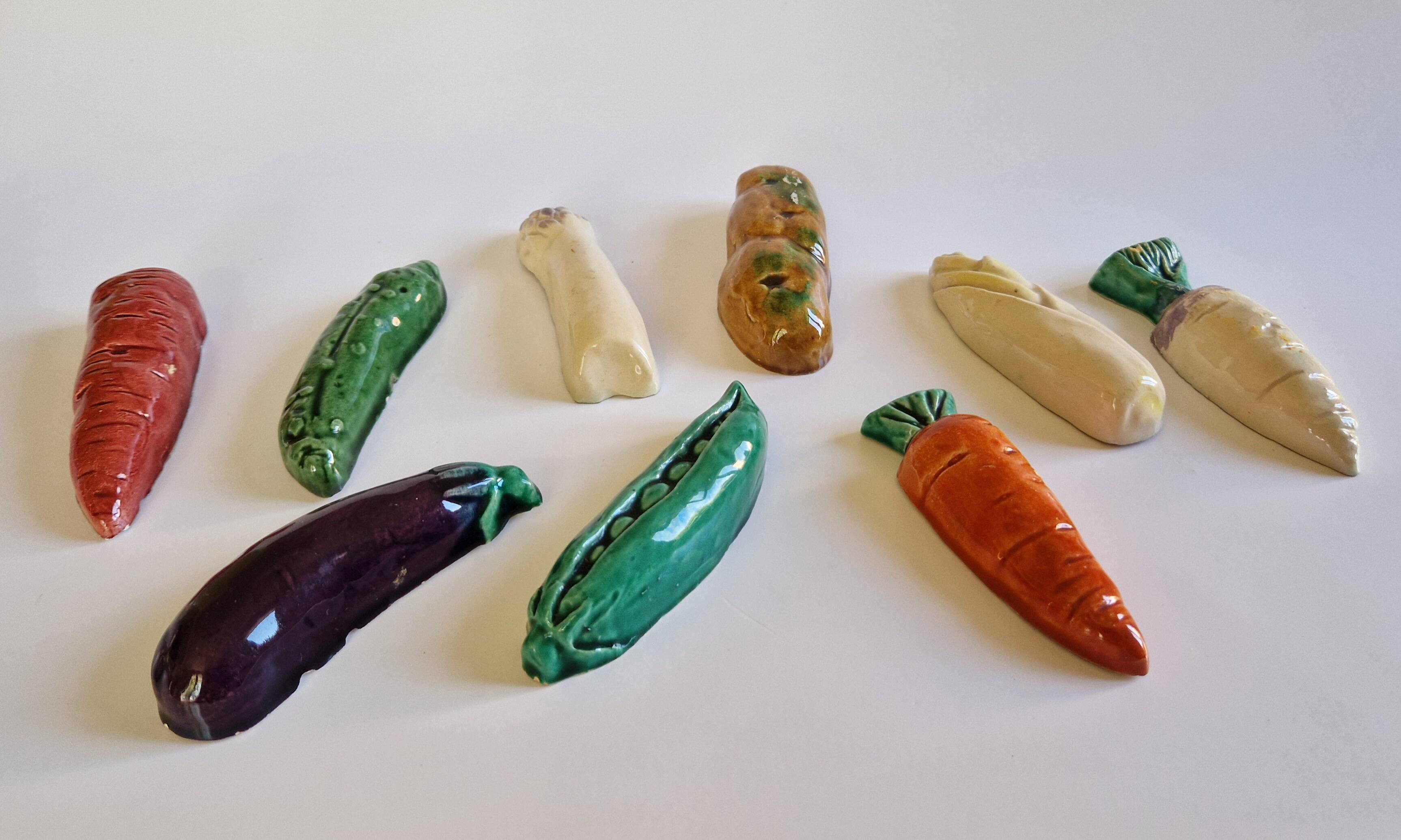 Set of 9 vintage ceramic vegetable knife holders
