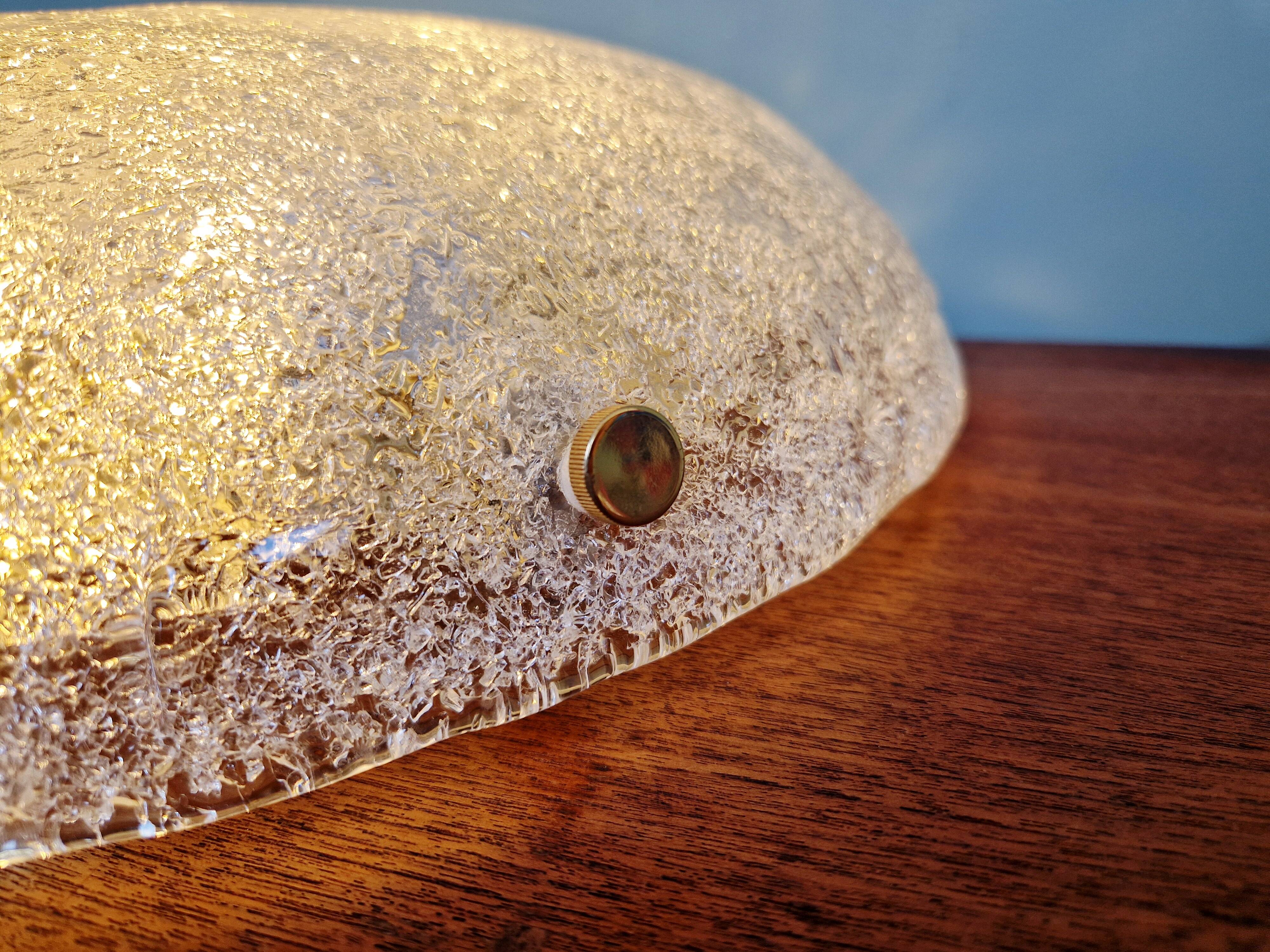 Large brass and frosted glass ceiling light, Hillebrand, 1970.