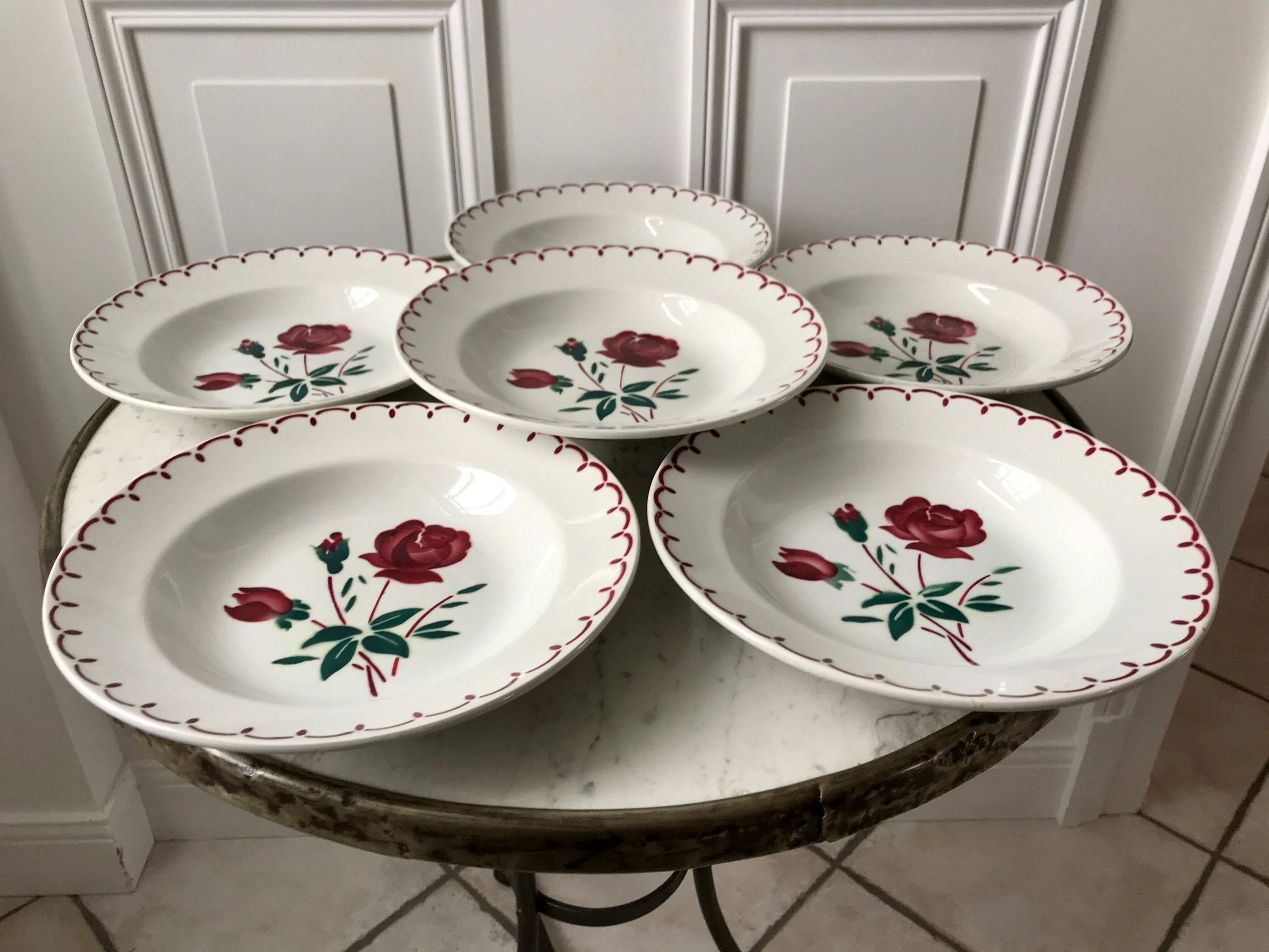 Set of 6 hollow plates Badonviller model pinks 30s