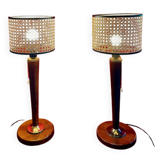 Lamps from the 80s, "Unilux", with canework lampshades